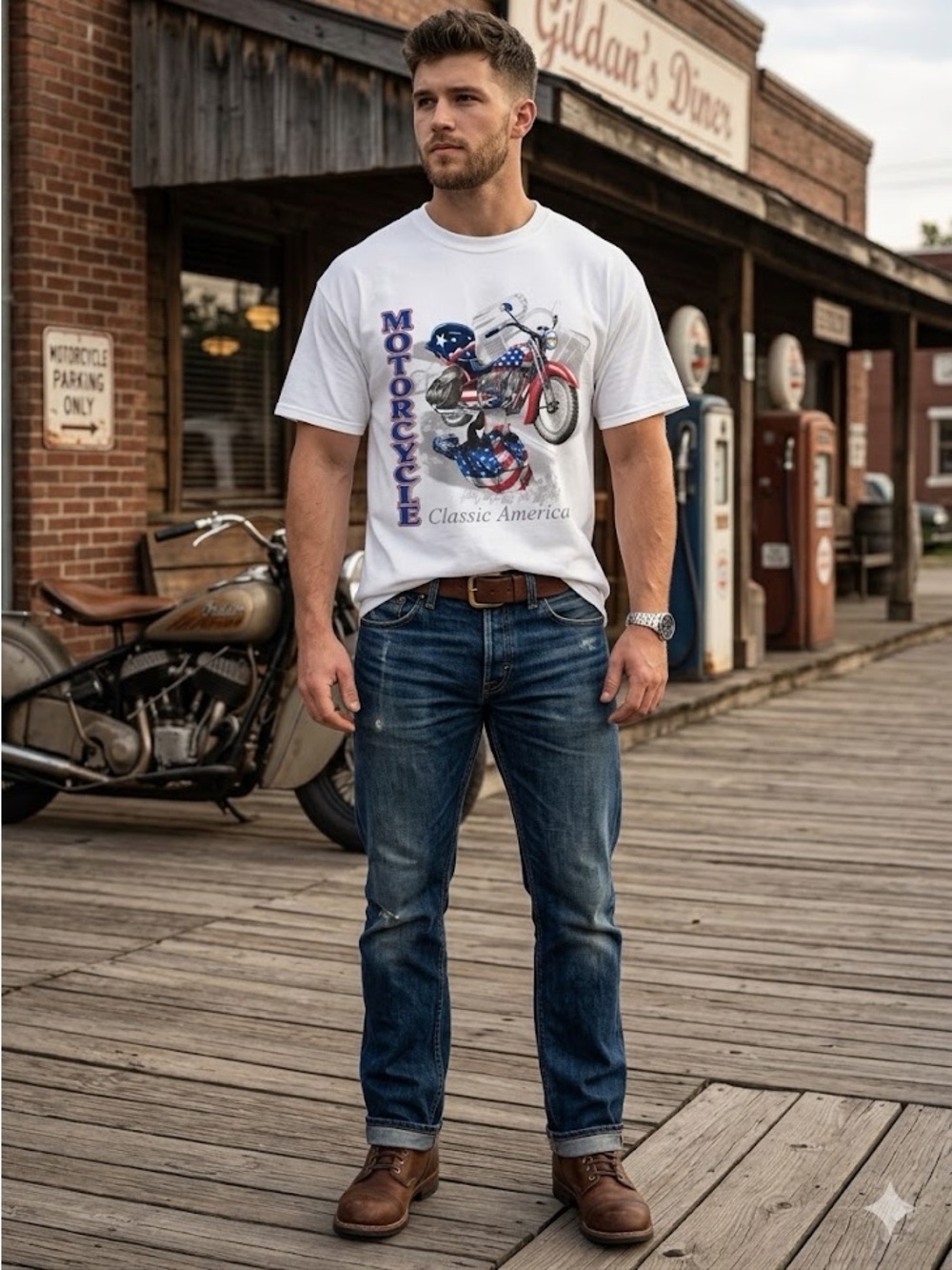 Gildan Motorcycle USA Classic America Graphic Tee Size XL